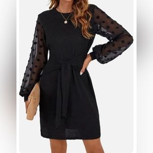 Womens Long Sleeve Tie Front Knee Length Ribbed Knit Dress / Sz large